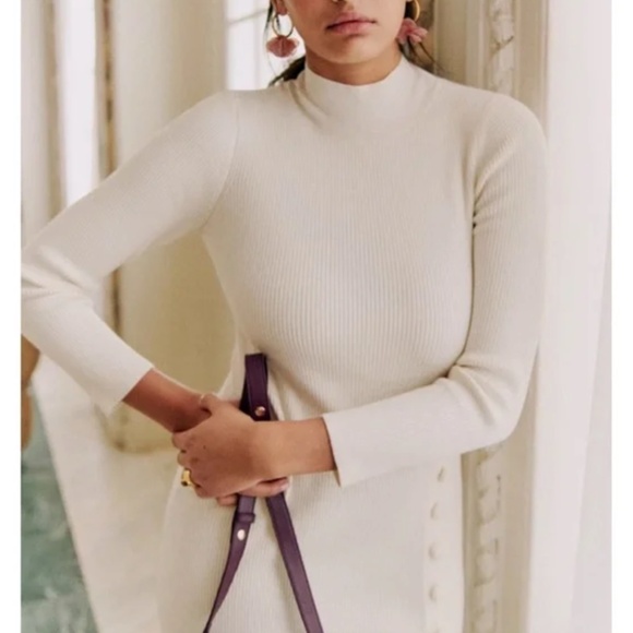 BEST Sezane Harper Midi Dress - Ecru Cream Ivory Quiet Lux Soft French Knit - Picture 4 of 14